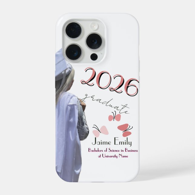 Funda Para iPhone Graduación Moderna 2026 Foto Rosa (Reverso )