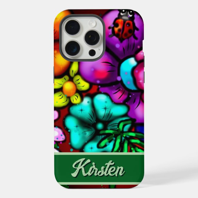 Funda Para iPhone Graffiti Style Flowers & Ladybug Personalized (Reverso )