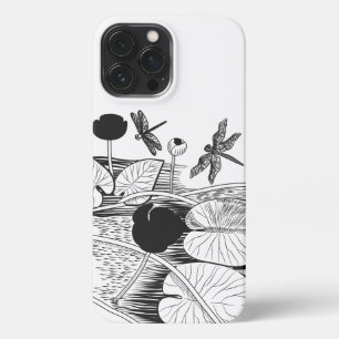 Funda Para iPhone 13 Pro Max Gráfica negra de lirios de agua