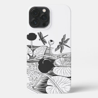 Funda Para iPhone 13 Pro Max Gráfica negra de lirios de agua