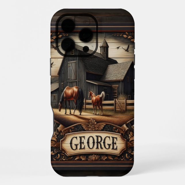 Funda Para iPhone Granja Rústica Con Caballos (Reverso )