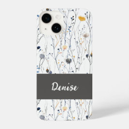 Funda Para iPhone 14 Gray Blue Watercolor Wildflower Name