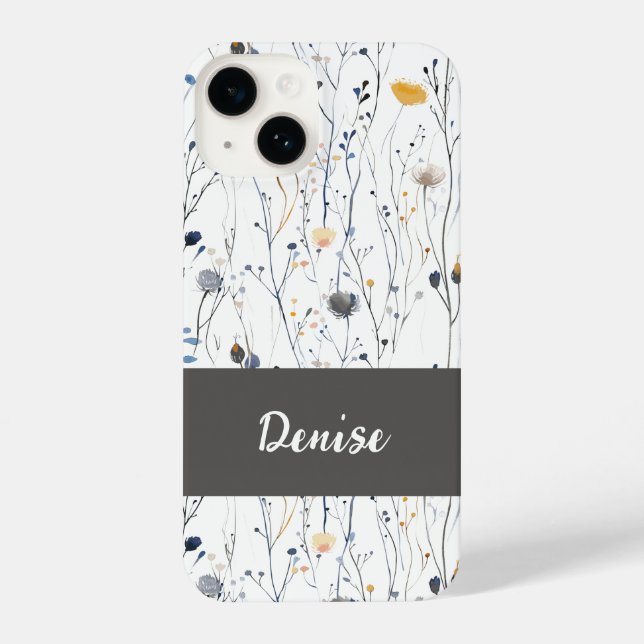 Funda Para iPhone Gray Blue Watercolor Wildflower Name (Reverso )