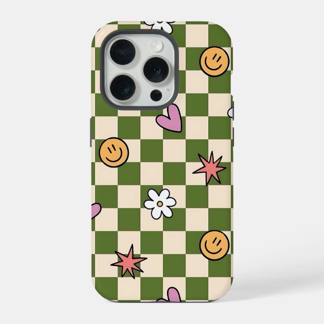 Funda Para iPhone Green Checkerboard Aesthetic Phone Case (Reverso )