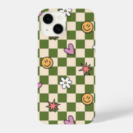 Funda Para iPhone 14 Green Checkerboard Aesthetic Phone Case