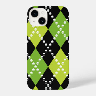 Funda Para iPhone 14 Green Skull Argyle Motif