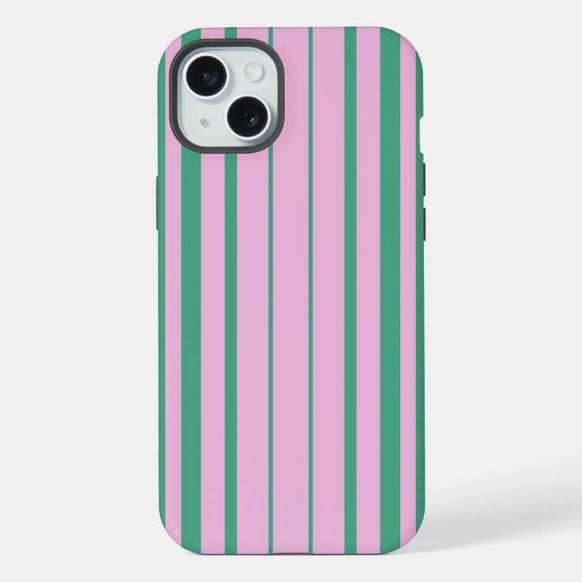 Funda Para iPhone Green Stripes and Soft Pink iPhone 15 Plus Cases (Reverso )