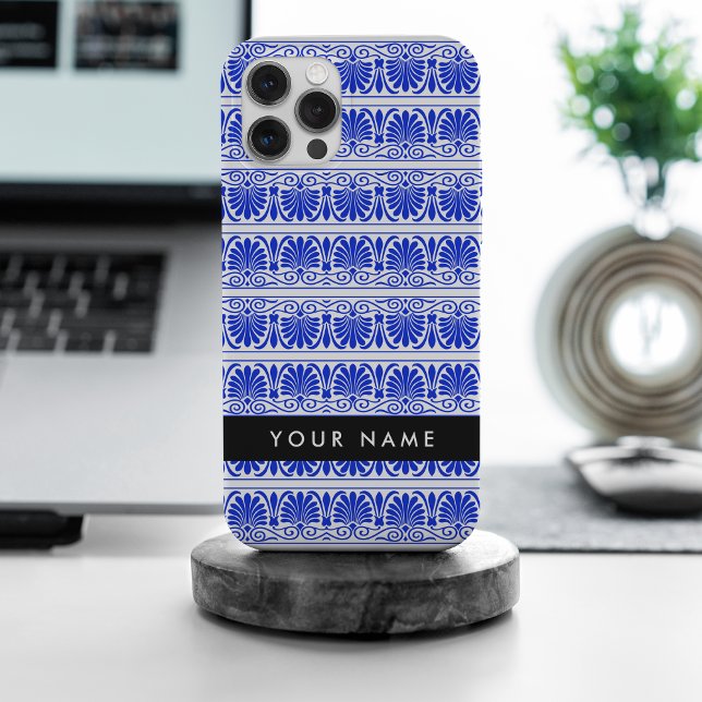 Funda Para iPhone Griego Fret Arabesque Blue, Tu Nombre, Personaliza (Subido por el creador)