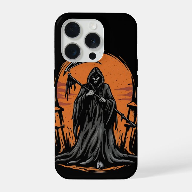 Funda Para iPhone Grim Reaper Cartoon in Sunset Graveyard (Reverso )