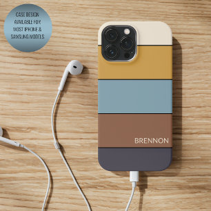 Funda Para iPhone 16 Pro Max Gris azul marrón mostaza amarillo rayas personaliz