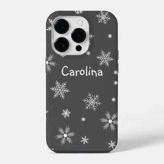 Funda Para iPhone 14 Pro gris de patrón blanco de invierno