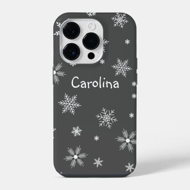 Funda Para iPhone gris de patrón blanco de invierno (Reverso )