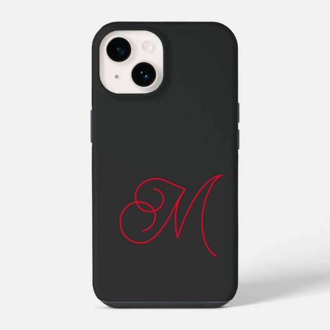 Funda Para iPhone Gris Negro Rojo Monograma Clásico Script (Reverso )