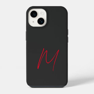 Funda Para iPhone 14 Gris Negro Rojo Monograma Clásico Script