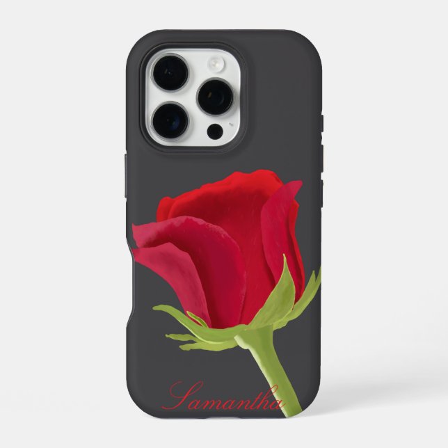 Funda Para iPhone Gris oscuro con rosa roja (Reverso )