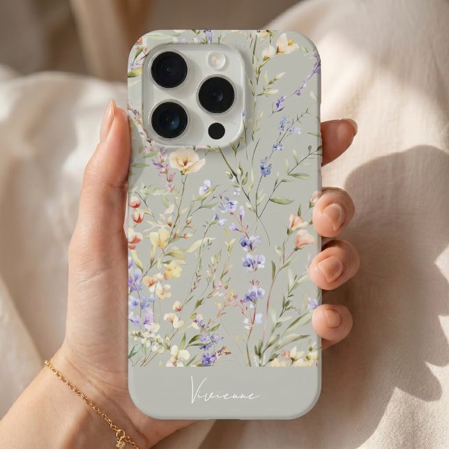 Funda Para iPhone Gris Sage Floral Acuarela  (Subido por el creador)