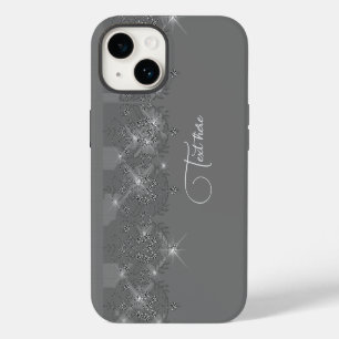 Funda Para iPhone 14 Gris y plateado encaje elegante diamante brillante