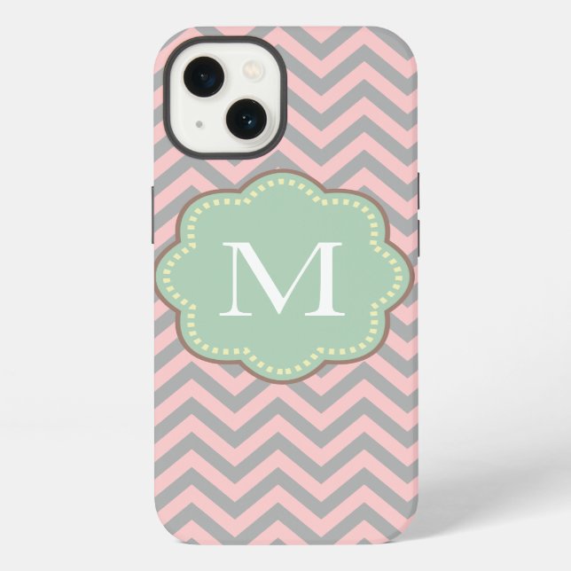 Funda Para iPhone Gris y rosa Chevron (Reverso )