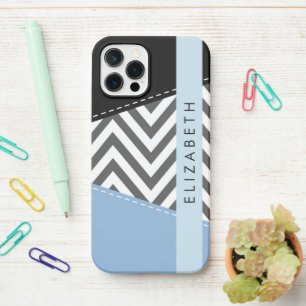 Funda Para iPhone 12 Pro Gris Zigzag, Gris Chevron, Azul, Tu Nombre