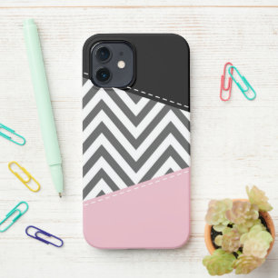 Funda Para iPhone 12 Gris Zigzag, Gris Chevron, Zigzag Pattern, Rosa