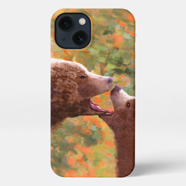 Funda Para iPhone Grizzly Bear Mom y Cub Pintando Arte de Vida Silve (Reverso )