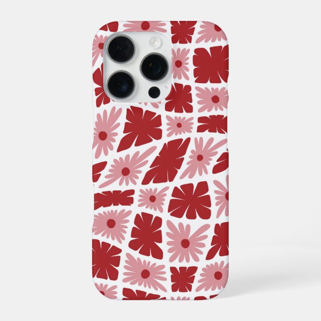 Funda Para iPhone Groovy Olas Trippy Checks de Flores de los 60 Rojo (Reverso)