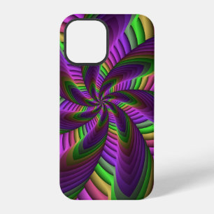 Funda Para iPhone 12 Pro Groovy Patrón de Fractal de Neón Colorido y Energé