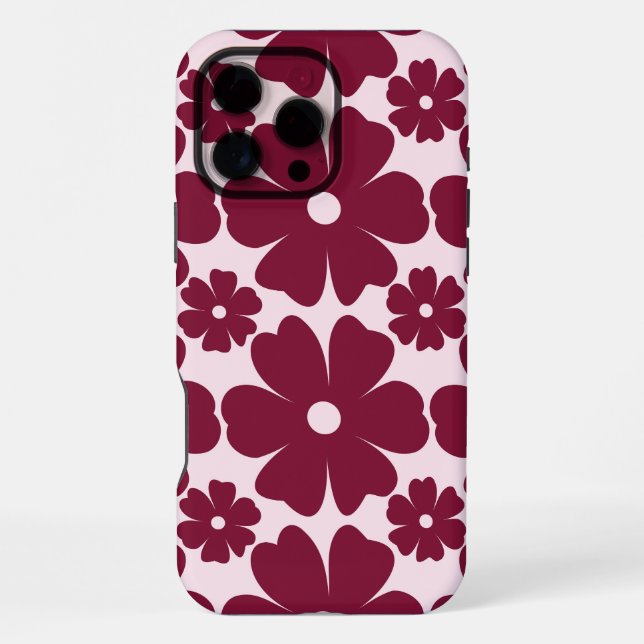 Funda Para iPhone Groovy Retro Daisy Pattern Deep Berry Pink (Reverso )
