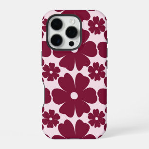 Funda Para iPhone 16 Pro Groovy Retro Daisy Pattern Deep Berry Pink