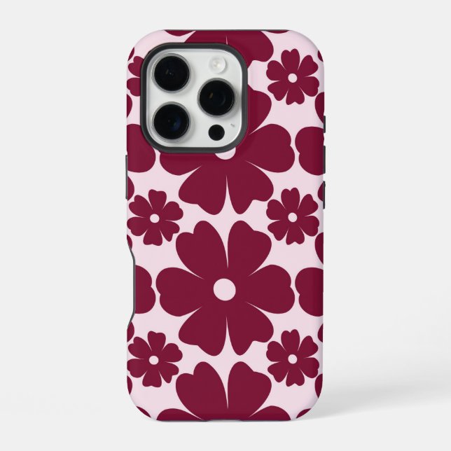 Funda Para iPhone Groovy Retro Daisy Pattern Deep Berry Pink (Reverso )