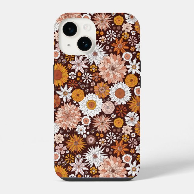 Funda Para iPhone Groovy Retro Flower Garden Pattern (Reverso )