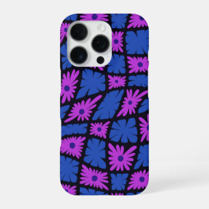 Funda Para iPhone 16 Pro Groovy Wavy Trippy 60 Flores Cheques Blue Pink