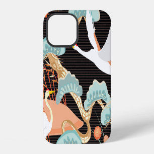 Funda Para iPhone 12 Grúas, garzas: patrón de ave japonés.