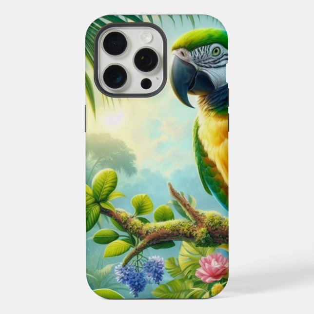 Funda Para iPhone Guacamayo verde floral tropical (Reverso )