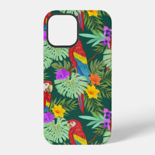 Funda Para iPhone 12 Guacamayo y planta tropical con flores patrón cont