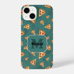 Funda Para iPhone 14 Guay pizza slices vintage patrón verde azulado Mon
