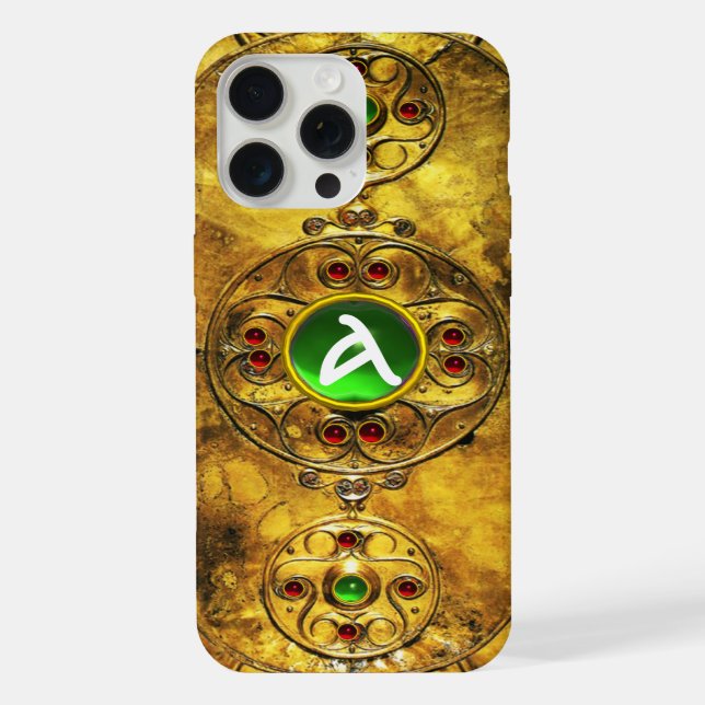 FUNDA PARA iPhone GUERRA CELÁTICA SHIELD EMERALD RUBY GEM MONOGRAM (Reverso )