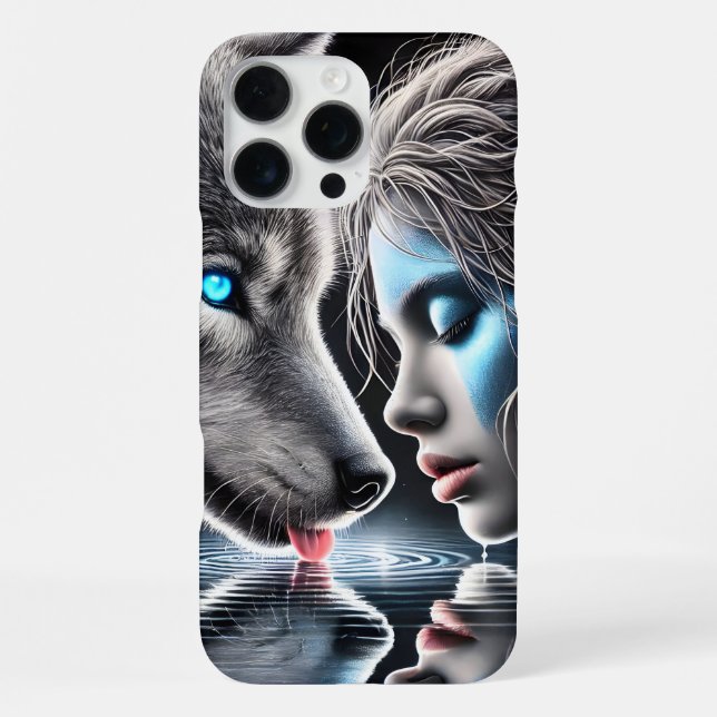 Funda Para iPhone Guerrero nativo indio y lobo lunar (Reverso )