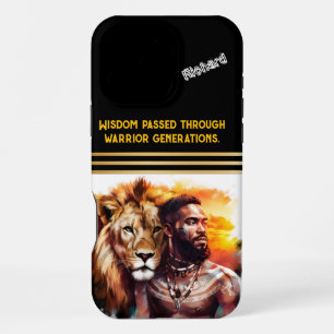 Funda Para iPhone 16 Pro Max Guerrero y león noble se unen al atardecer