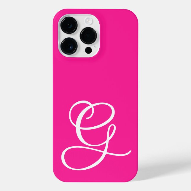Funda Para iPhone Guión curvo Monogramado rosa caliente (Reverso)