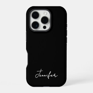 Funda Para iPhone 16 Pro Guión de firma de nombre personalizado negro minim