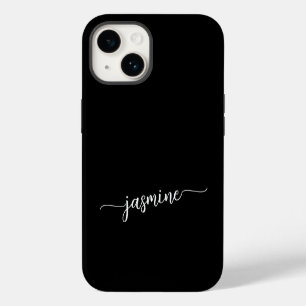 Funda Para iPhone 14 Guión de firma del nombre del monograma negro Giro