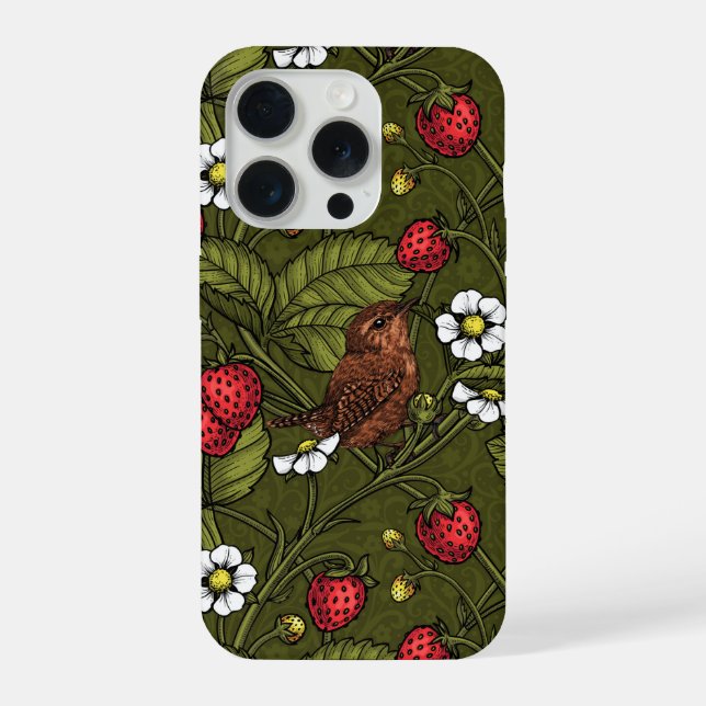 Funda Para iPhone Guirnaldas y fresas en verde oscuro (Reverso )