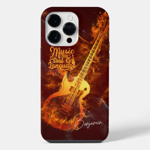 Funda Para iPhone 14 Pro Max Guitar en llamas   La música es el alma del lengua