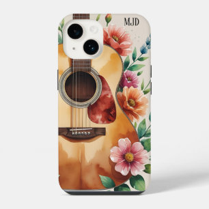 Funda Para iPhone 14 Guitarra Acústica Floral Acuarela