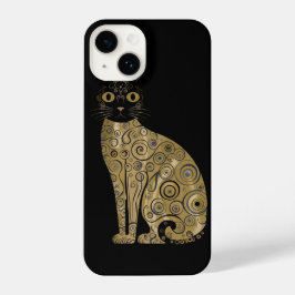 Funda Para iPhone 14 Gustav Klimt Style Black Cat Art