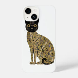 Funda Para iPhone 14 Gustav Klimt Style Black Cat Art