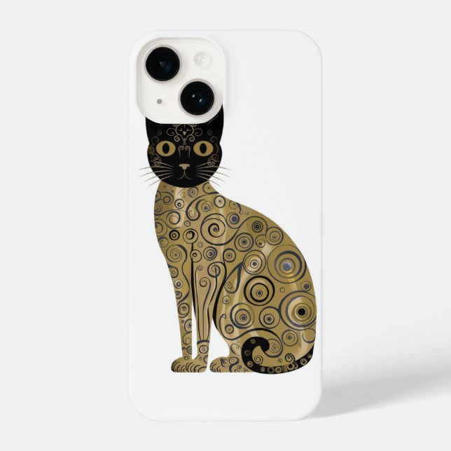 Funda Para iPhone Gustav Klimt Style Black Cat Art (Reverso )