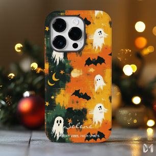 Funda Para iPhone 14 Pro Halloween artístico - Diseño de fantasmas y murcié