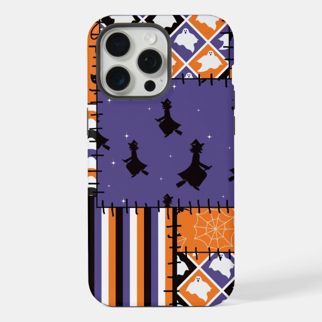 Funda Para iPhone Halloween Patchwork bruja gatos (Reverso )